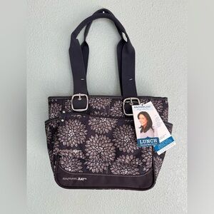 Rachael Ray Thermal Meal Carrier Tote Lunch Bag Gray Floral Design